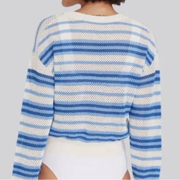 Solid & Striped The Tobi Sweater Marina Blue Stripe Open Weave Crewneck S NWT - Picture 2 of 12